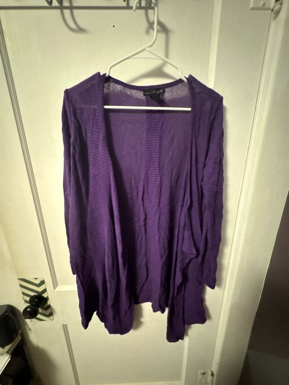 Willi Smith Women's Purple Open Front Asymmetrical Lightweight Cardigan